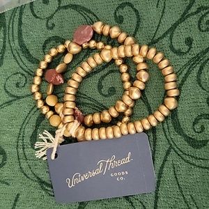 Universal Thread gold stretch bracelet set cream burgundy beads New with Tags…